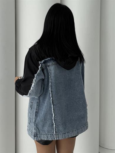 Malt Paraşüt Detaylı Denim Ceket Siyah