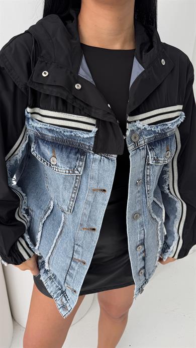 Malt Paraşüt Detaylı Denim Ceket Siyah