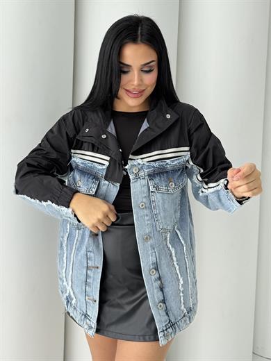 Malt Paraşüt Detaylı Denim Ceket Siyah