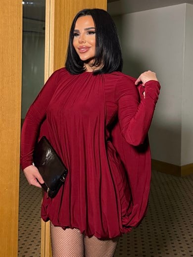 Mandarin Tasarım Elbise Bordo