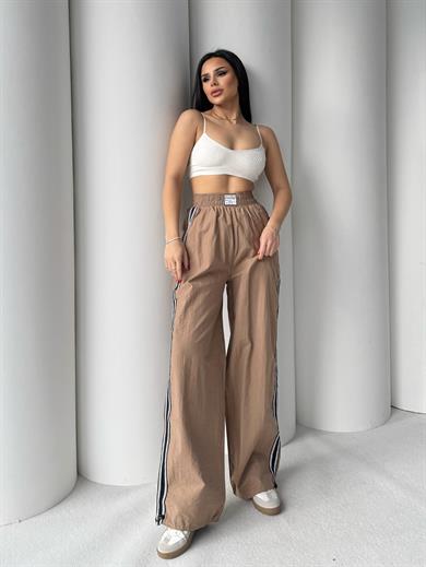 Gena Çizgili Paraşüt Pantolon Bej