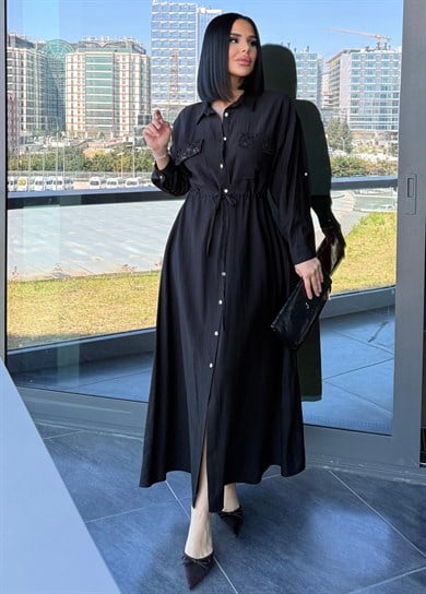 Maria İşleme Detaylı Elbise Siyah