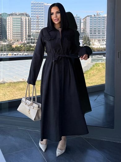 Maria İşleme Detaylı Elbise Siyah