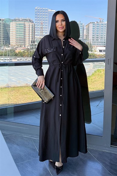 Maria İşleme Detaylı Elbise Siyah