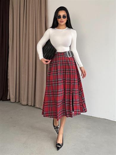 Marsie Kemer Detaylı Etek Kırmızı