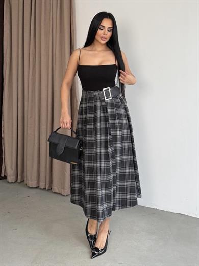 Marsie Kemer Detaylı Etek Siyah