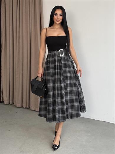 Marsie Kemer Detaylı Etek Siyah
