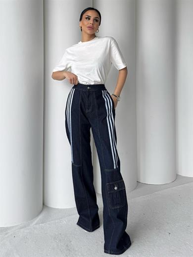 Rosmeri Çizgili Denim Takım Lacivert