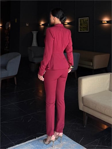 Melins Gold Düğme Detaylı Takım Bordo 