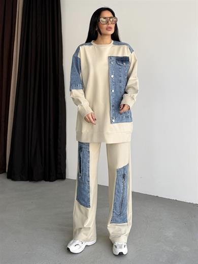 Melix Denim Detaylı Tasarım Takım Ekru