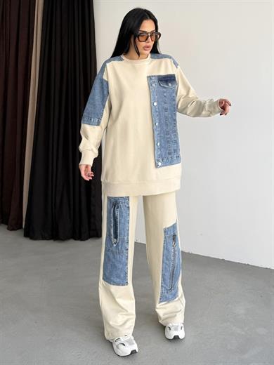 Melix Denim Detaylı Tasarım Takım Ekru