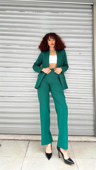 Melly Tek Düğmeli Ceket Takım Yeşil