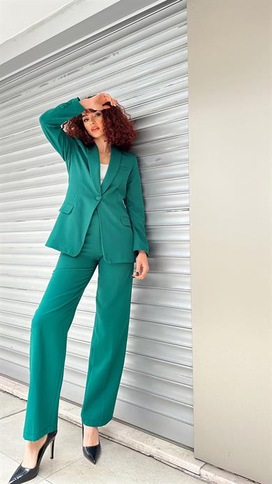 Melly Tek Düğmeli Ceket Takım Yeşil