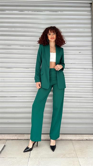 Melly Tek Düğmeli Ceket Takım Yeşil