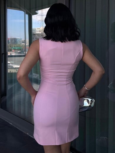 Mina  Düğme Detaylı Elbise Pembe
