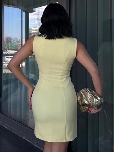 Mina  Düğme Detaylı Elbise Sarı