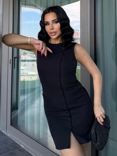 Mina  Düğme Detaylı Elbise Siyah