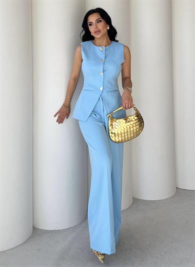 Mishell Gold Düğme Detaylı Takım Bebe Mavi