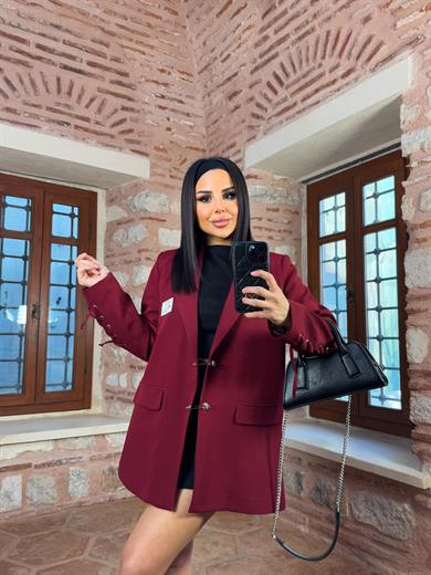 Mojito İp Detaylı Blazer Ceket Bordo