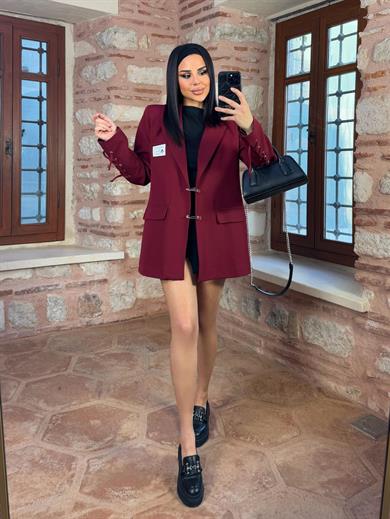 Mojito İp Detaylı Blazer Ceket Bordo
