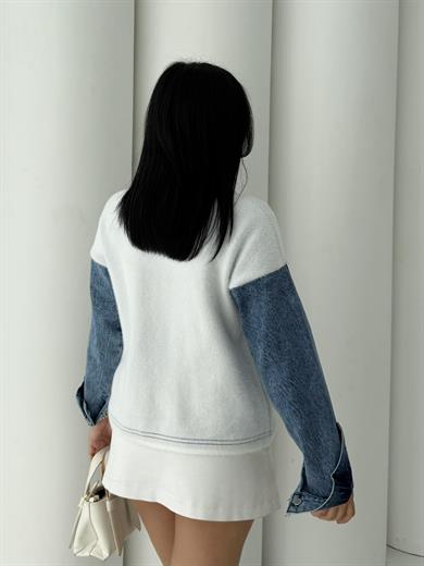 Monriva Denim Detaylı Ceket Beyaz