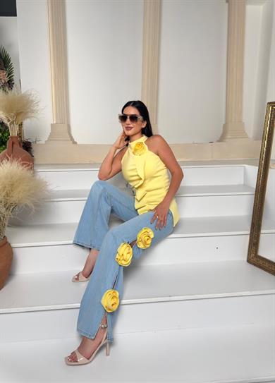 Mosta Gül Detaylı Jean Sarı
