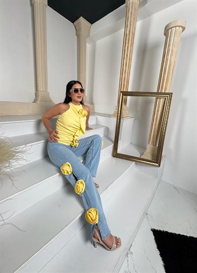 Mosta Gül Detaylı Jean Sarı