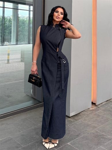 Mudanis Tasarım Denim Elbise Lacivert