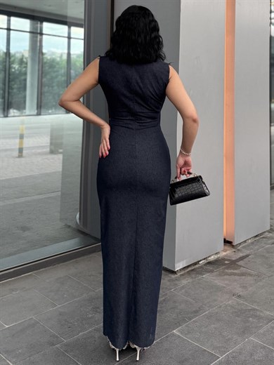 Mudanis Tasarım Denim Elbise Lacivert