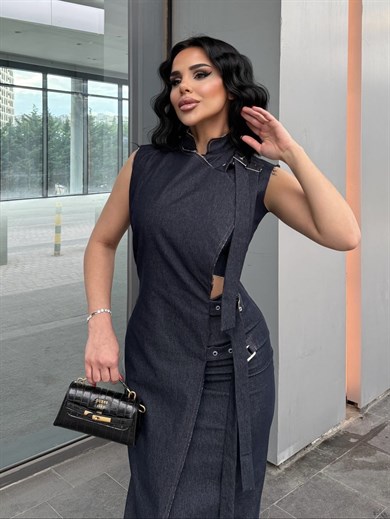 Mudanis Tasarım Denim Elbise Lacivert