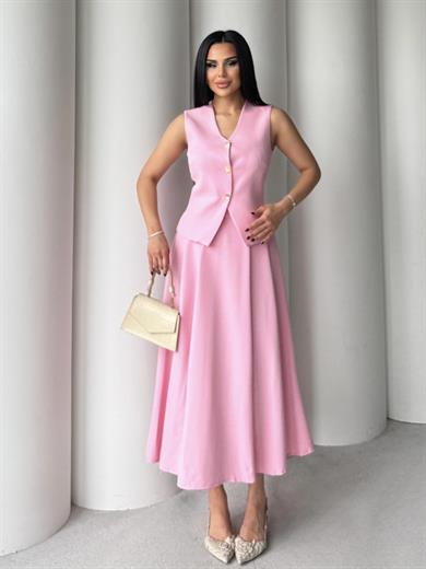 Nadia Yelek Etekli Takım Pembe