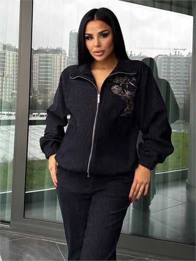 Nars İşleme Detaylı Kadife Takım Lacivert