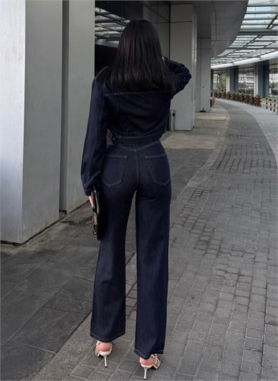Nasse Kürk Yaka Detaylı Denim Takım Lacivert