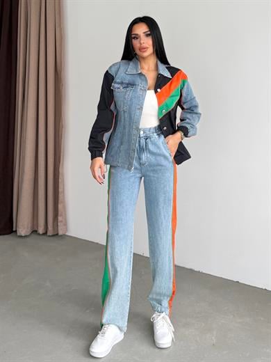Noor Paraşüt Detaylı Denim Takım Lacivert
