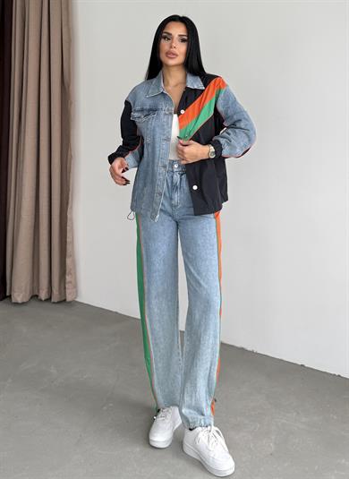 Noor Paraşüt Detaylı Denim Takım Lacivert