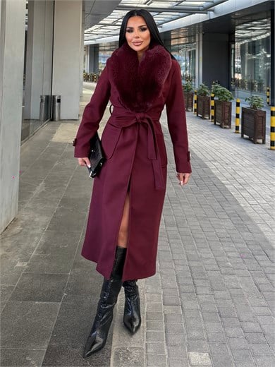 Nosser Kürk Yaka Detaylı Kaban Bordo