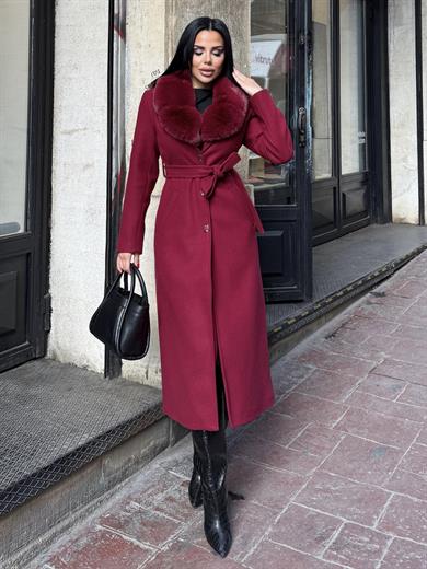 Nuty Kürk Detaylı Kaşe Kaban Bordo