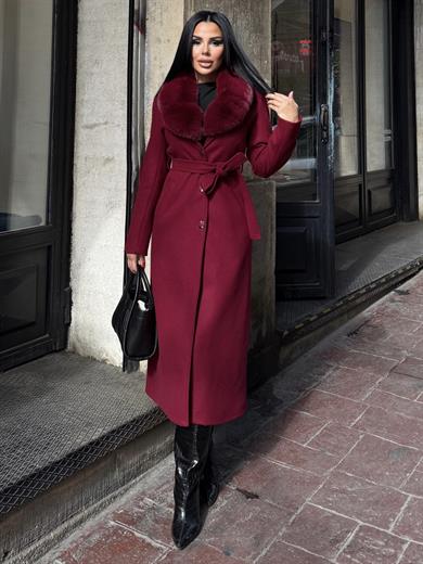 Nuty Kürk Detaylı Kaşe Kaban Bordo
