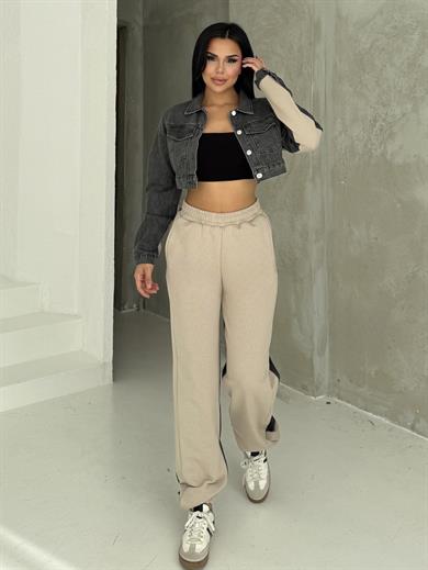 Oplica Denim Detaylı Takım Bej