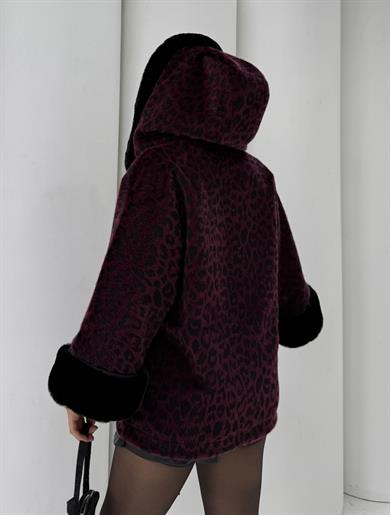 Ozina Leopar Desenli Kürk Bordo