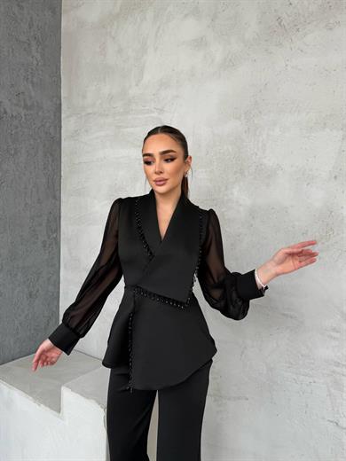 Palace Boncuk Detaylı Ceketli Takım Siyah