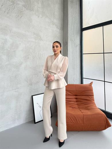 Palace Boncuk Detaylı Ceketli Takım Taş
