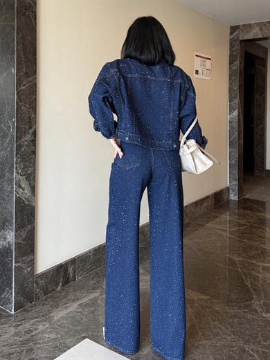 Parlas Taş İşleme Detaylı Denim Takım Mavi