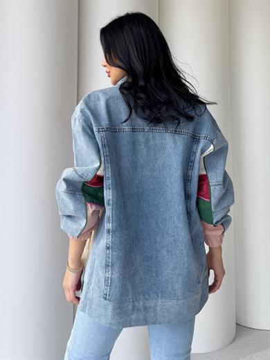 Paser Paraşüt Detaylı Denim Ceket Pudra