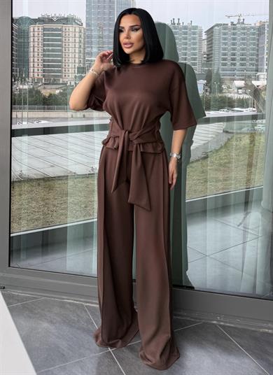 Pelina Bağlama Detaylı Modal Takım Kahve
