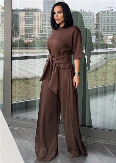 Pelina Bağlama Detaylı Modal Takım Kahve