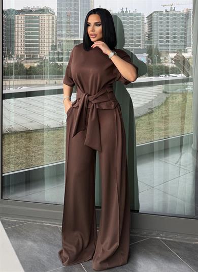 Pelina Bağlama Detaylı Modal Takım Kahve