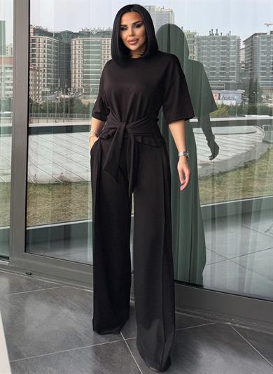 Pelina Bağlama Detaylı Modal Takım Siyah
