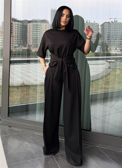 Pelina Bağlama Detaylı Modal Takım Siyah