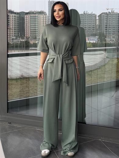 Pelina Bağlama Detaylı Modal Takım Yeşil